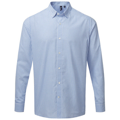 Light Blue-White - Front - Premier Mens Maxton Checked Long-Sleeved Shirt