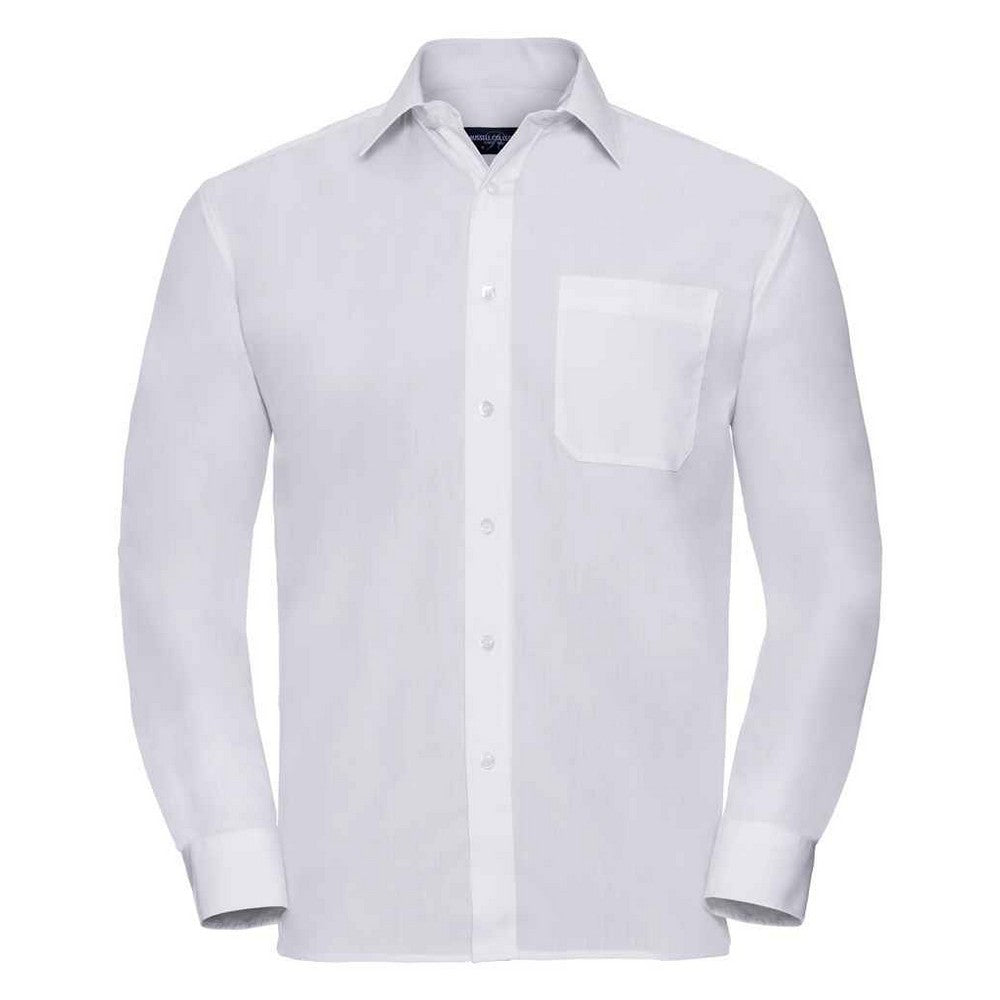 White - Front - Russell Collection Mens Poplin Easy-Care Long-Sleeved Formal Shirt
