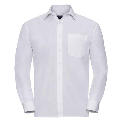 White - Front - Russell Collection Mens Poplin Easy-Care Long-Sleeved Formal Shirt
