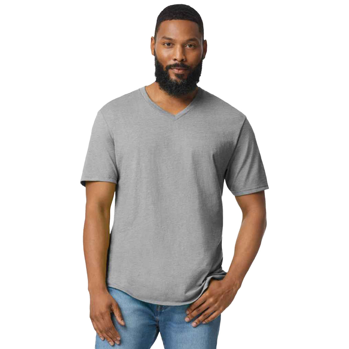 Sport Grey - Front - Gildan Mens Softstyle V Neck T-Shirt