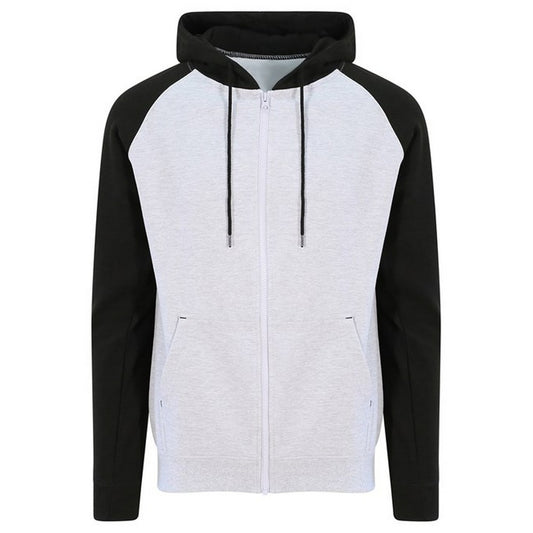 Heather Grey-Jet Black - Front - Awdis Womens-Ladies Full Zip Baseball Hoodie