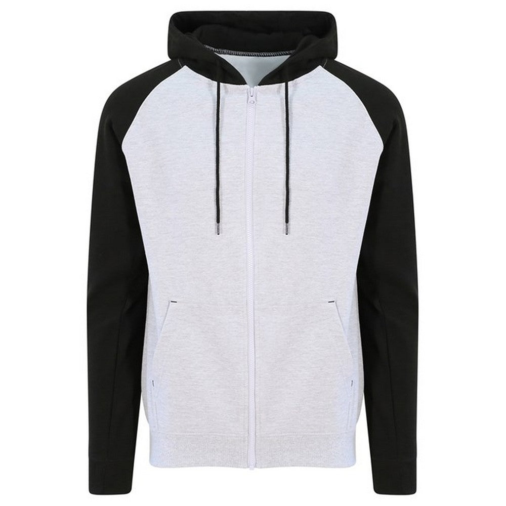 Heather Grey-Jet Black - Front - Awdis Womens-Ladies Full Zip Baseball Hoodie