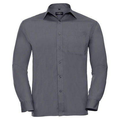 Convoy Grey - Front - Russell Collection Mens Poplin Easy-Care Long-Sleeved Shirt