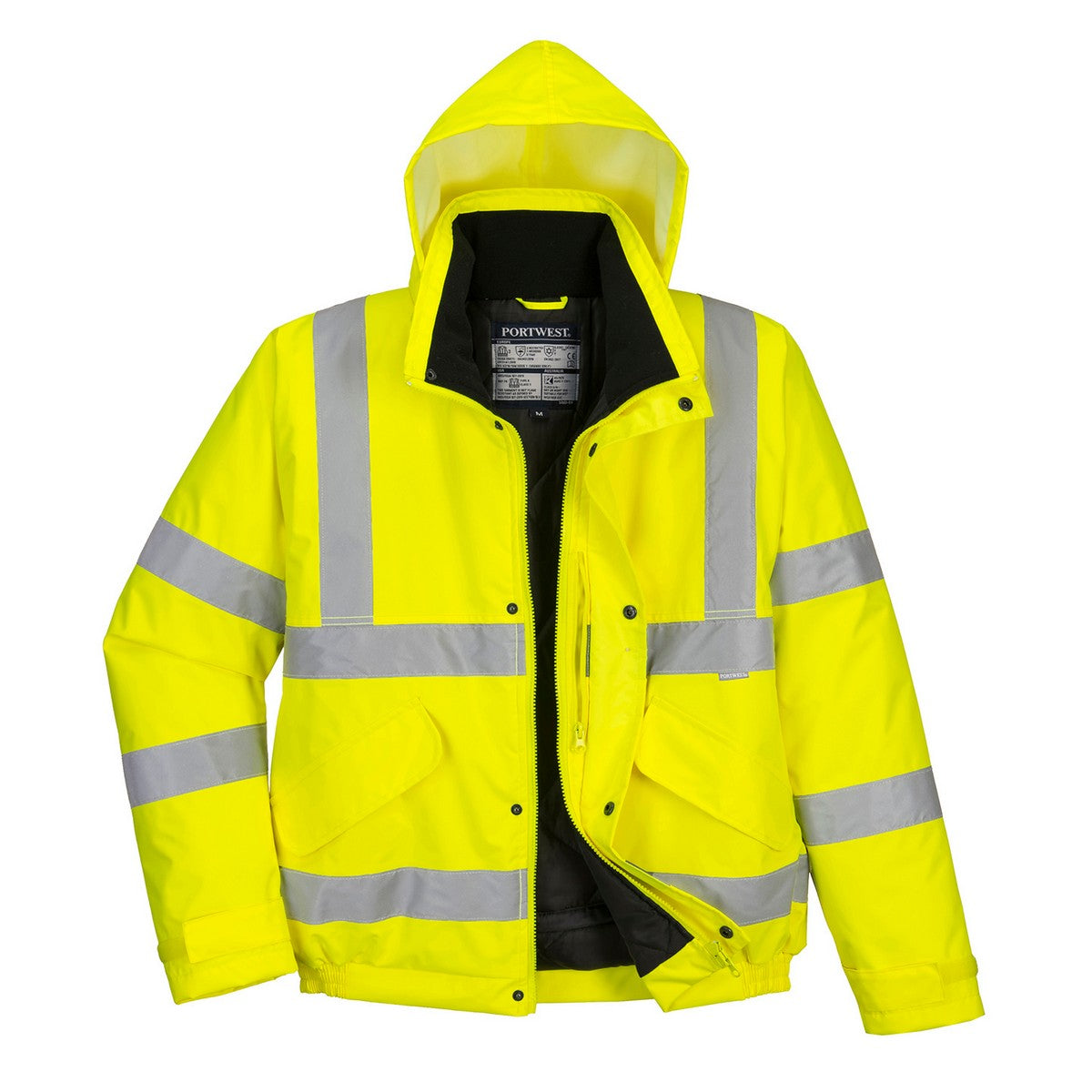Yellow - Side - Portwest Unisex Hi-Vis Bomber Jacket (S463) - Workwear - Safetywear