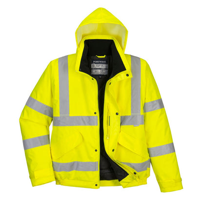 Yellow - Side - Portwest Unisex Hi-Vis Bomber Jacket (S463) - Workwear - Safetywear
