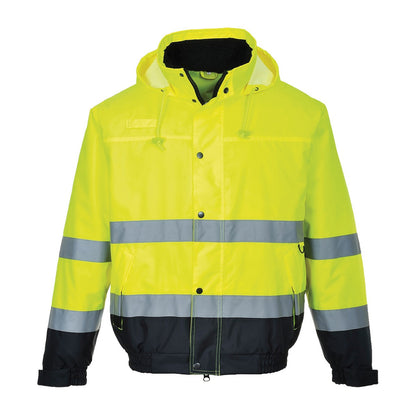 Hi-Vis Yellow- Navy - Front - Portwest Unisex Hi-Vis Bomber Jacket (S463) - Workwear - Safetywear