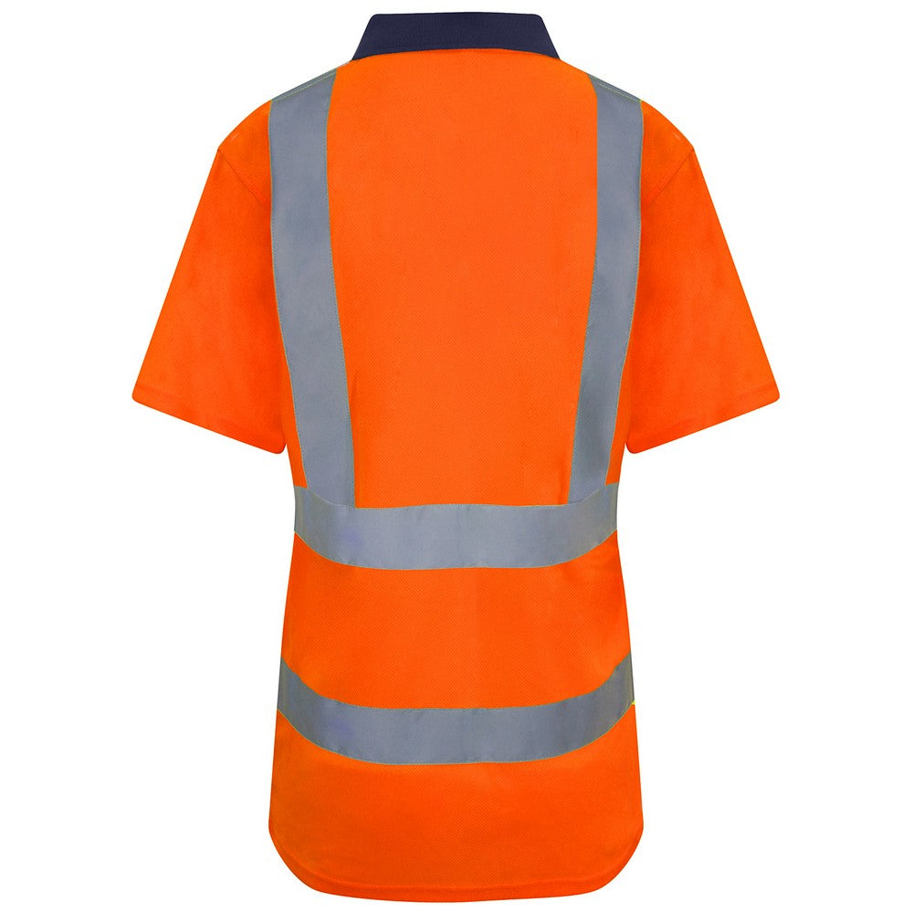 Orange-Navy - Back - PRO RTX Unisex Adult High Visibility Birdseye Polo Shirt