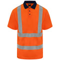 Orange-Navy - Front - PRO RTX Unisex Adult High Visibility Birdseye Polo Shirt