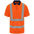 Orange-Navy - Front - PRO RTX Unisex Adult High Visibility Birdseye Polo Shirt