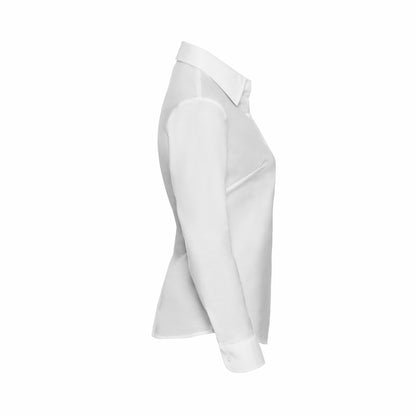 White - Side - Russell Womens-Ladies Oxford Easy-Care Long-Sleeved Shirt