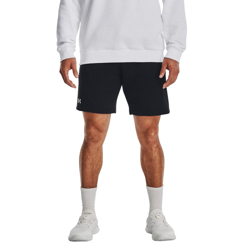 Black-White - Side - Under Armour Mens Rival Fleece Shorts