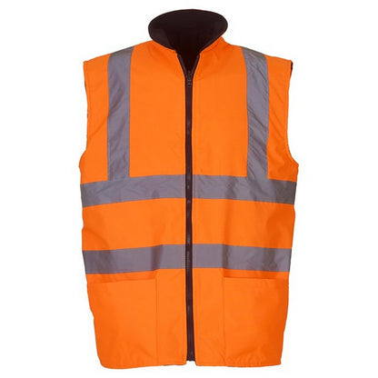 Orange - Front - Yoko Unisex Adult Hi-Vis Fleece Reversible Body Warmer