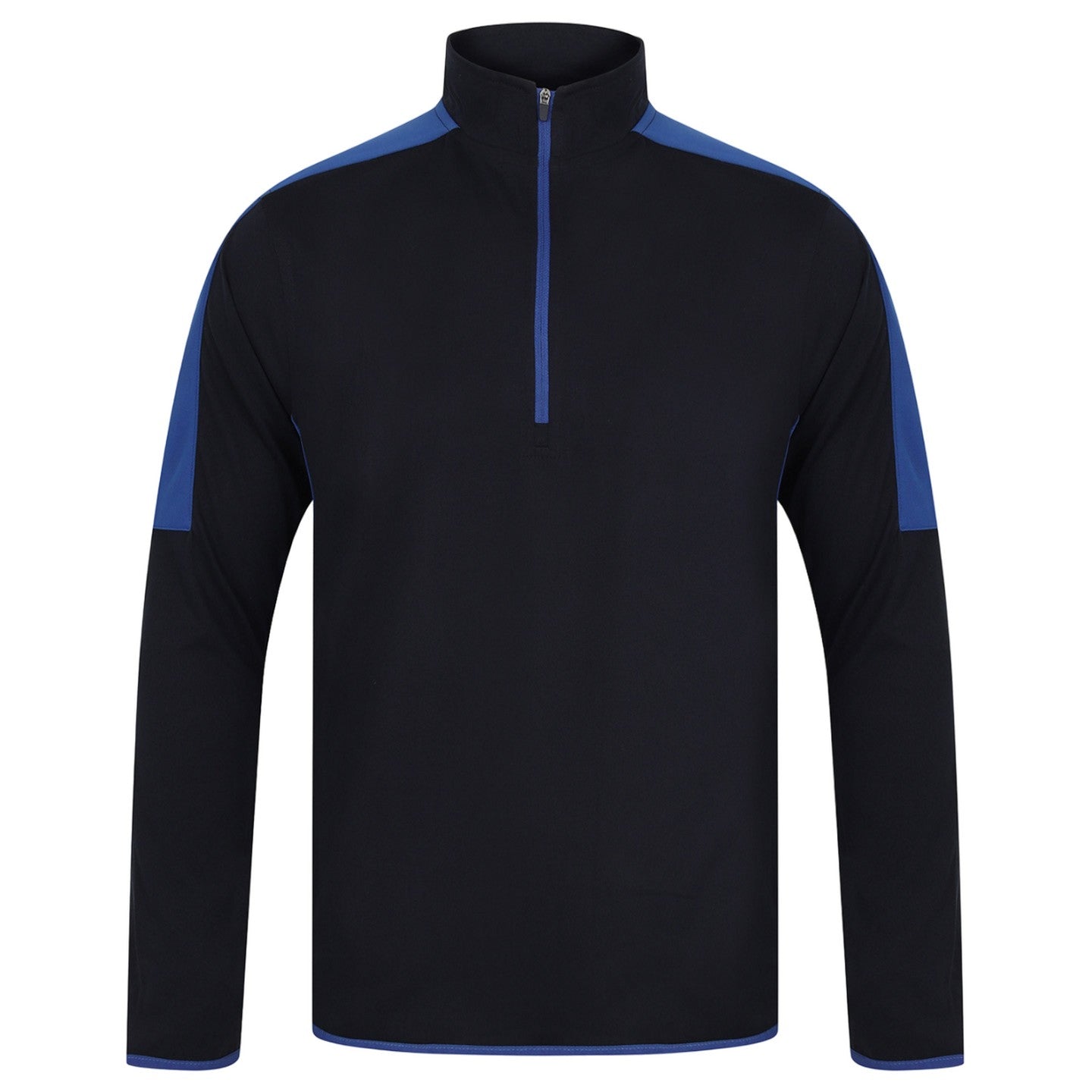 Navy-Royal Blue - Front - Finden & Hales Mens Contrast Panel Quarter Zip Midlayer