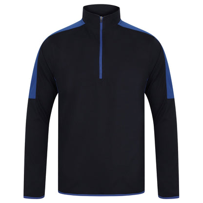 Navy-Royal Blue - Front - Finden & Hales Mens Contrast Panel Quarter Zip Midlayer