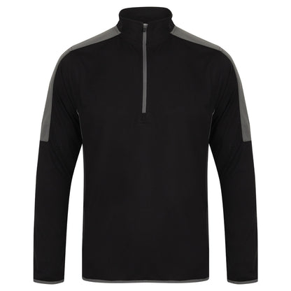 Black-Gunmetal Grey - Front - Finden & Hales Mens Contrast Panel Quarter Zip Midlayer
