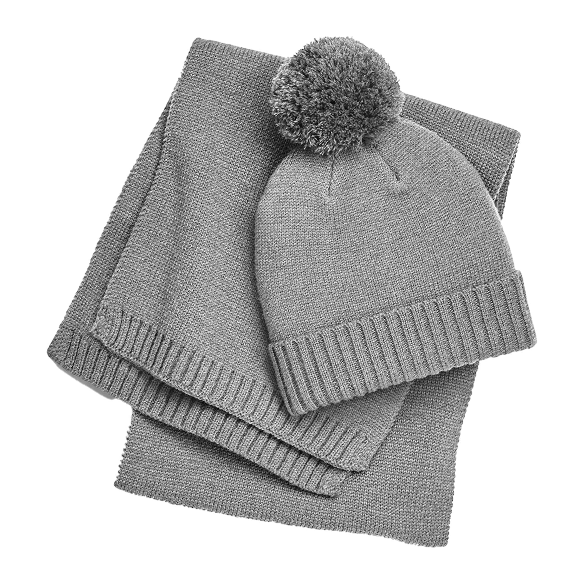 Light Grey - Back - Beechfield Womens-Ladies Flecked Hat And Scarf Set