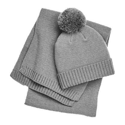 Light Grey - Back - Beechfield Womens-Ladies Flecked Hat And Scarf Set