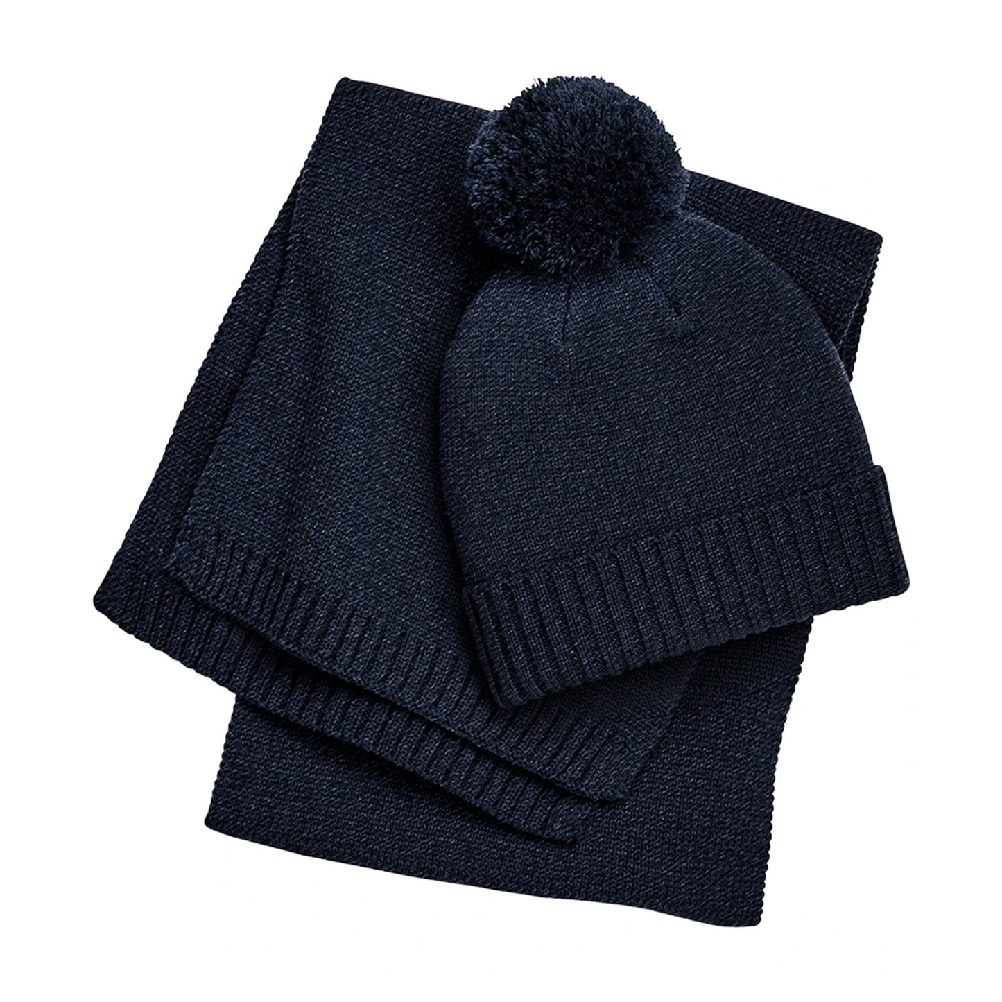 Navy - Back - Beechfield Womens-Ladies Flecked Hat And Scarf Set