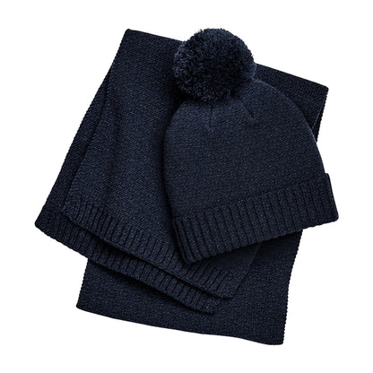 Navy - Back - Beechfield Womens-Ladies Flecked Hat And Scarf Set