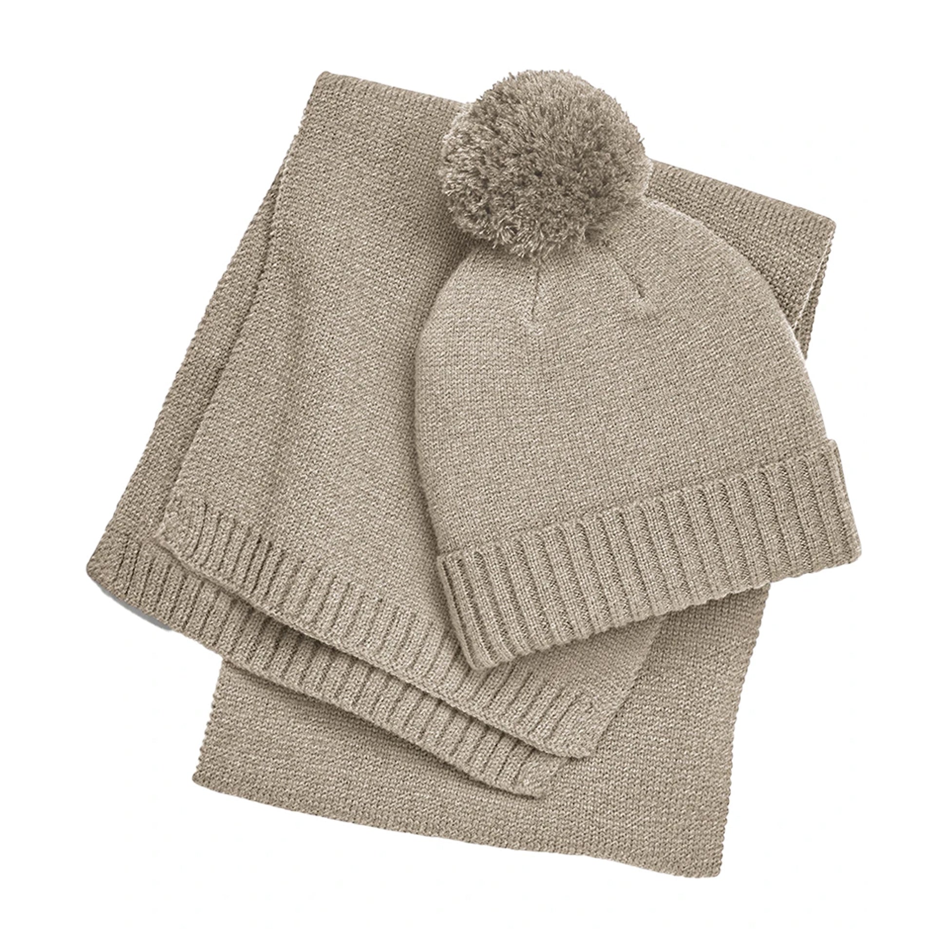 Oatmeal - Back - Beechfield Womens-Ladies Flecked Hat And Scarf Set