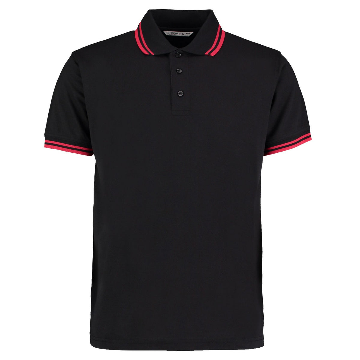 Black-Red - Front - Kustom Kit Mens Tipped Classic Polo Shirt