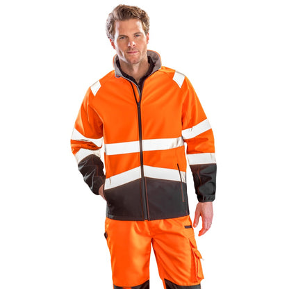 Fluorescent Orange-Black - Side - SAFE-GUARD by Result Mens Printable Safety Soft Shell Jacket