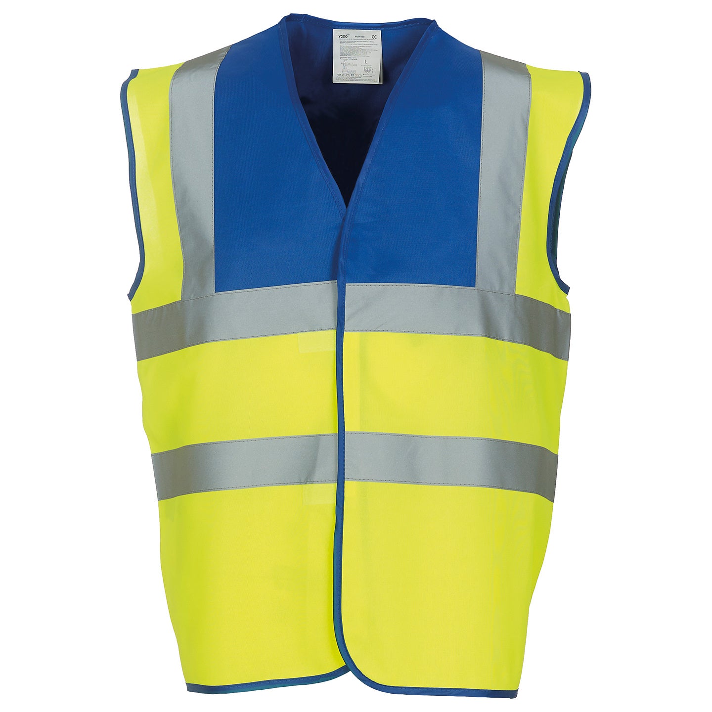 Royal Blue-Yellow - Front - Yoko Unisex Adult Hi-Vis Contrast Trim Waistcoat