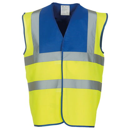 Royal Blue-Yellow - Front - Yoko Unisex Adult Hi-Vis Contrast Trim Waistcoat