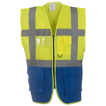 Yellow-Royal Blue - Front - Yoko Unisex Adult Executive Hi-Vis Waistcoat