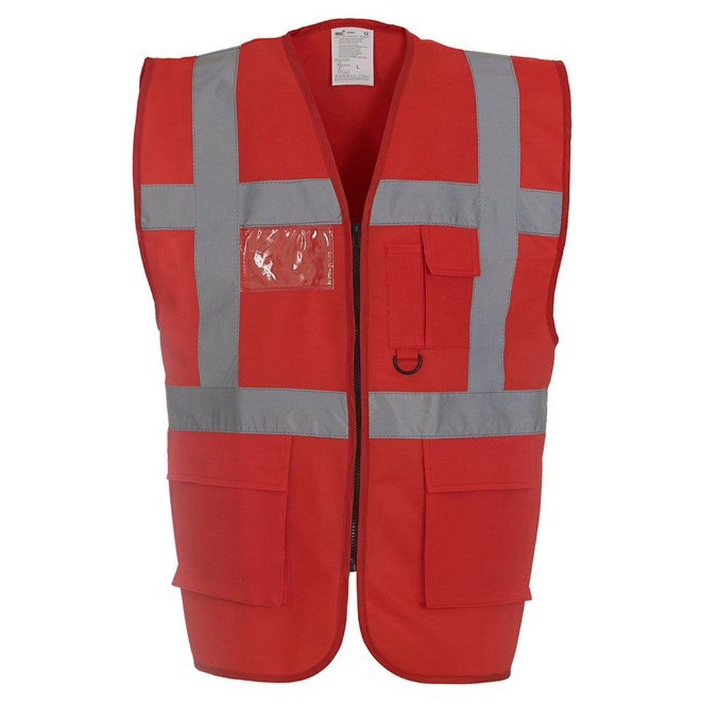 Red - Front - Yoko Unisex Adult Executive Hi-Vis Waistcoat