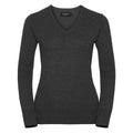 Charcoal - Front - Russell Collection Womens-Ladies Marl V Neck Sweatshirt
