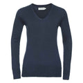 French Navy - Front - Russell Collection Womens-Ladies Marl V Neck Sweatshirt