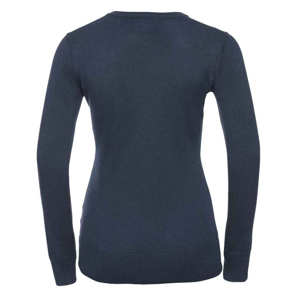 French Navy - Back - Russell Collection Womens-Ladies Marl V Neck Sweatshirt