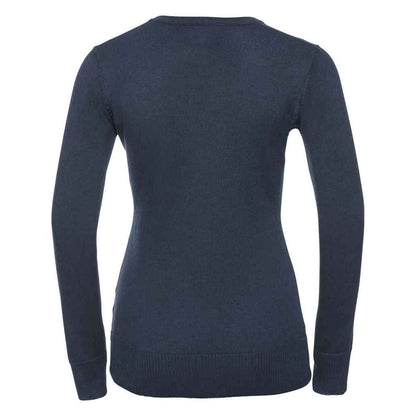 French Navy - Back - Russell Collection Womens-Ladies Marl V Neck Sweatshirt