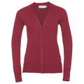 Cranberry Marl - Front - Russell Collection Womens-Ladies Knitted V Neck Cardigan
