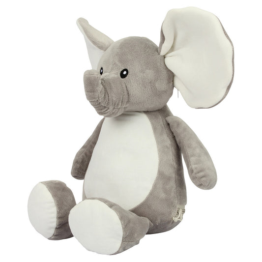 Grey - Front - Mumbles Zipped Elephant Plush Toy