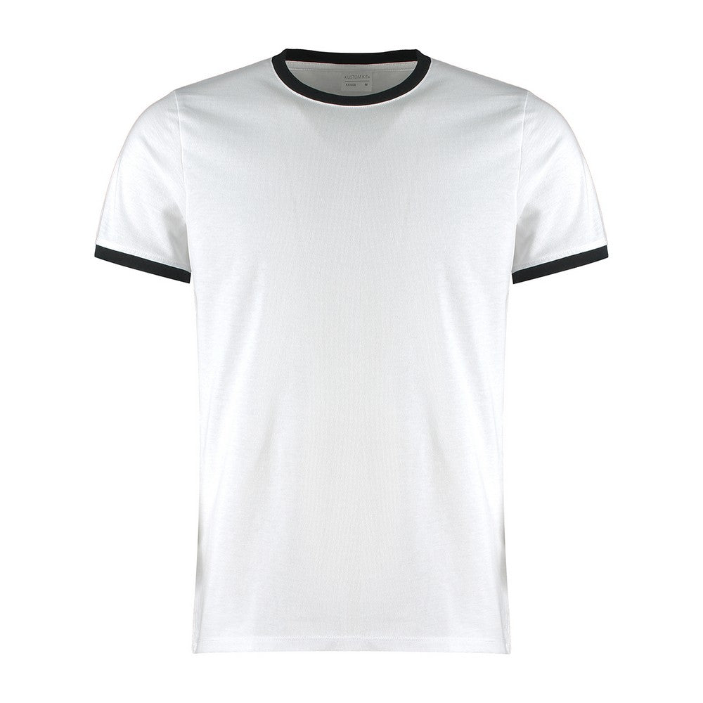 White-Black - Front - Kustom Kit Mens Ringer Fashion T-Shirt
