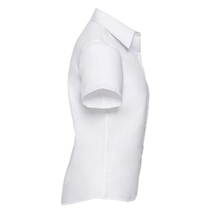 White - Side - Russell Collection Womens-Ladies Ultimate Non-Iron Short-Sleeved Shirt