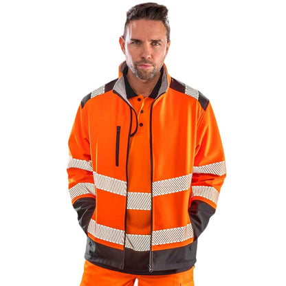Fluorescent Orange-Black - Side - SAFE-GUARD by Result Unisex Adult Ripstop Printable Safety Soft Shell Jacket