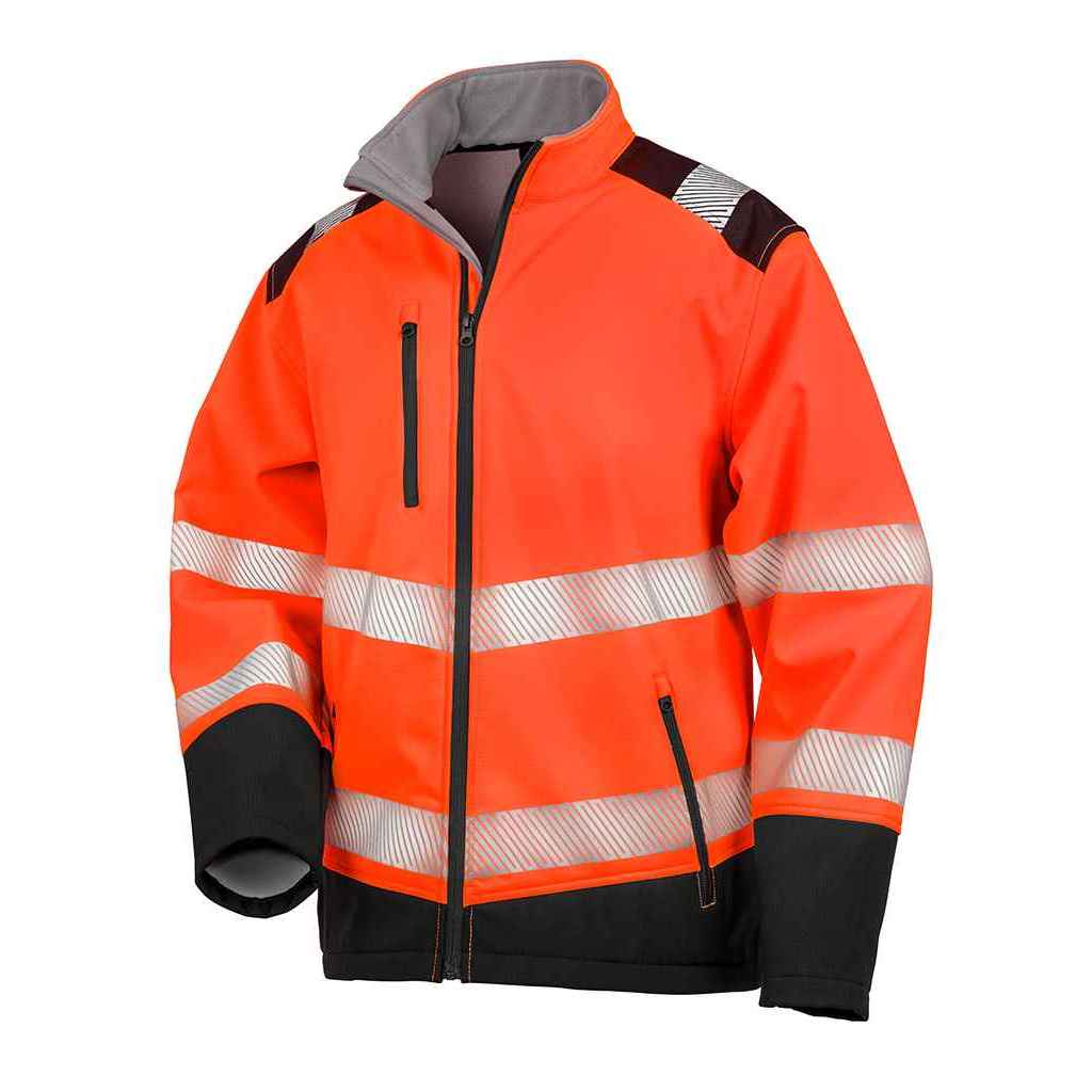 Fluorescent Orange-Black - Front - SAFE-GUARD by Result Unisex Adult Ripstop Printable Safety Soft Shell Jacket