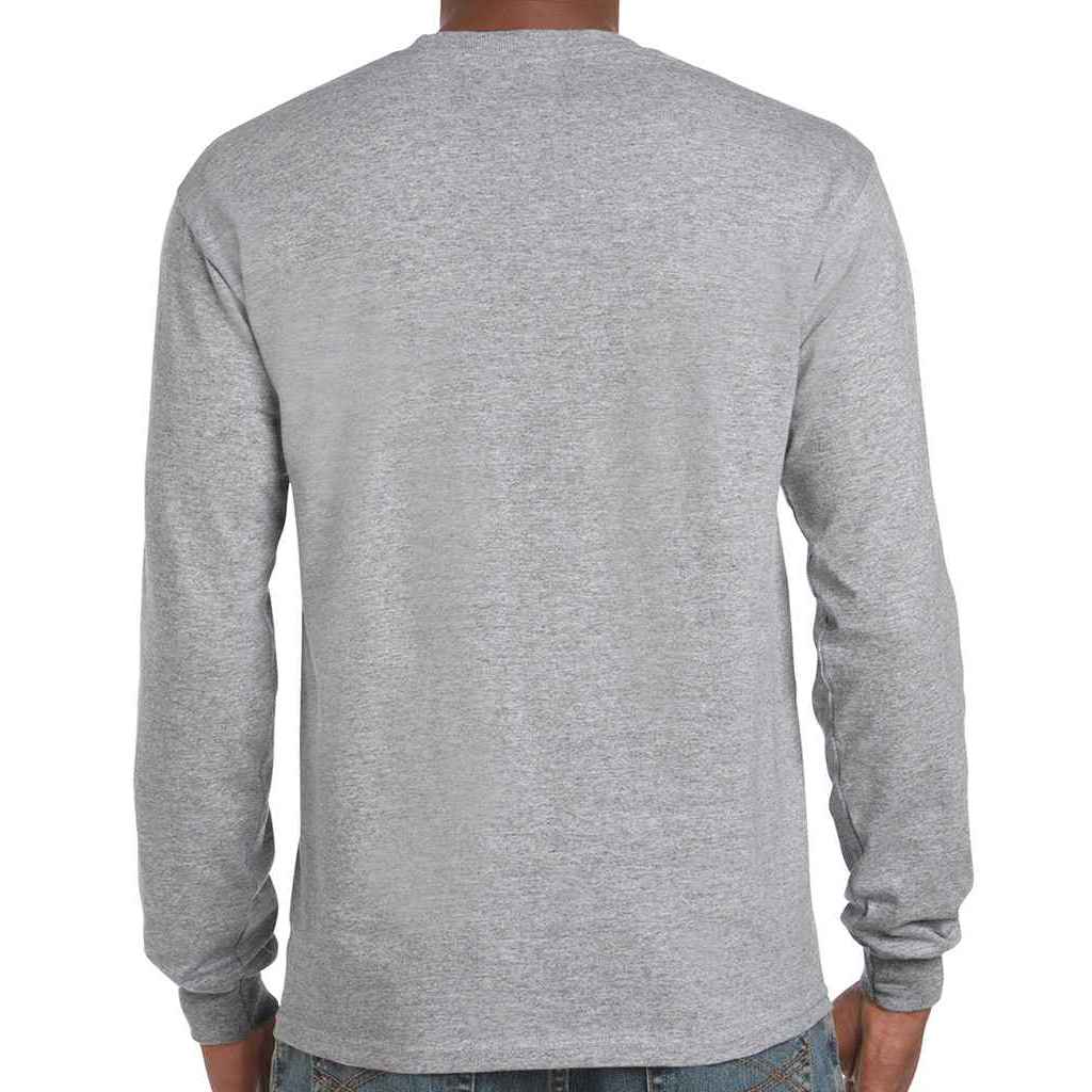 Sports Grey - Back - Gildan Unisex Adult Ultra Cotton Plain Long-Sleeved T-Shirt