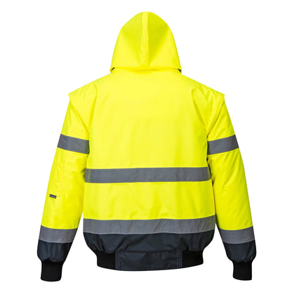 Yellow-Navy - Back - Portwest Mens 3 In 1 Hi-Vis Bomber Jacket (C465) - Workwear