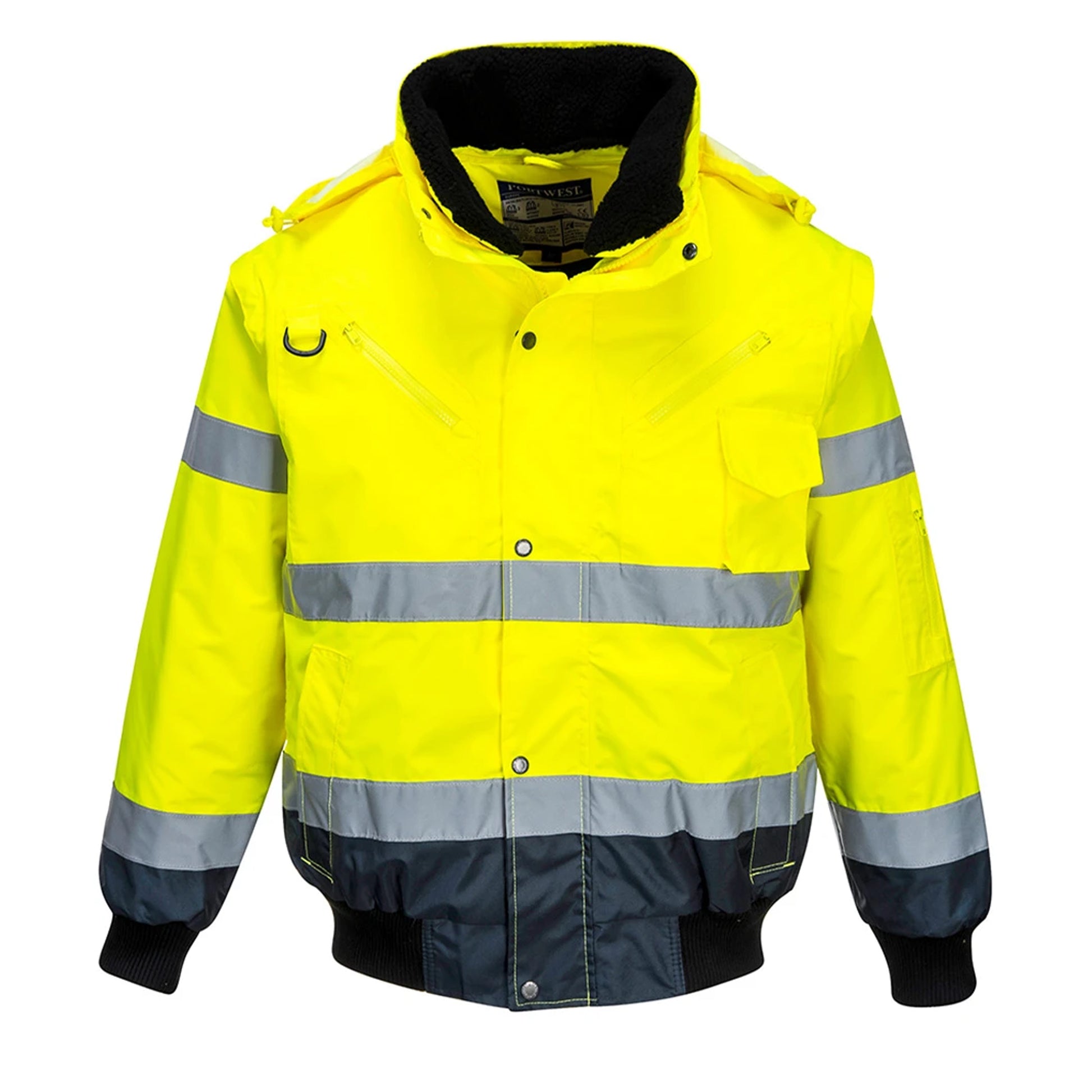 Yellow-Navy - Front - Portwest Mens 3 In 1 Hi-Vis Bomber Jacket (C465) - Workwear