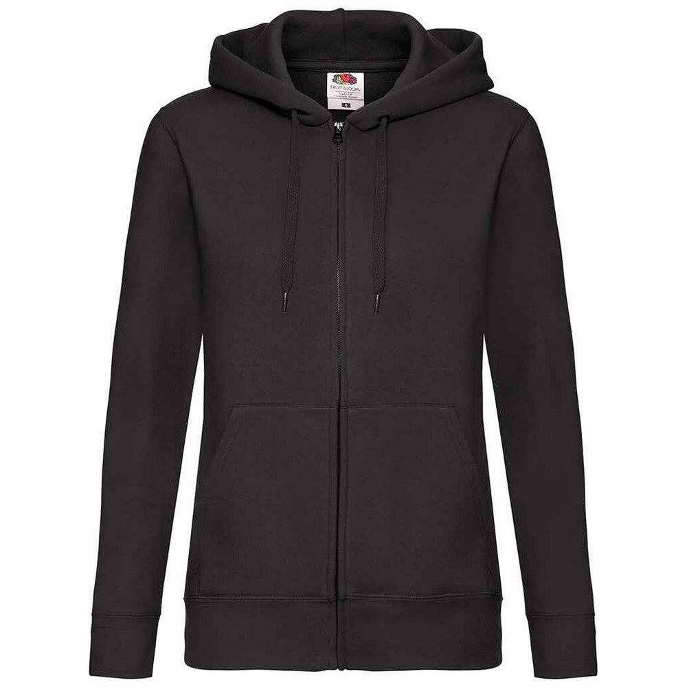 Black - Front - Fruit of the Loom Womens-Ladies Premium Hooded Lady Fit Hoodie