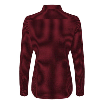 Black-Red - Back - Premier Womens-Ladies Maxton Gingham Long-Sleeved Shirt