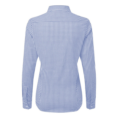 Light Blue-White - Back - Premier Womens-Ladies Maxton Gingham Long-Sleeved Shirt