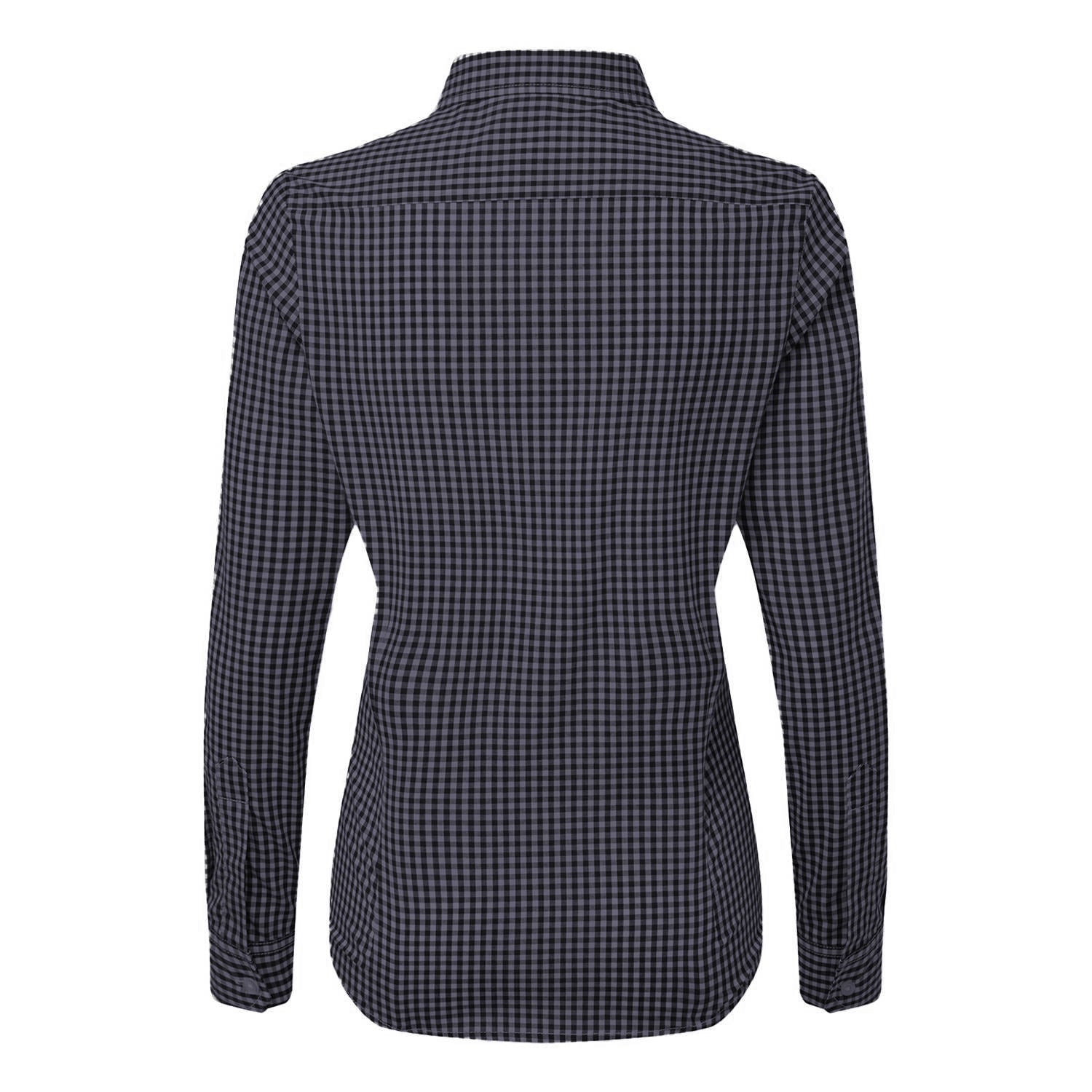 Steel-Black - Back - Premier Womens-Ladies Maxton Gingham Long-Sleeved Shirt