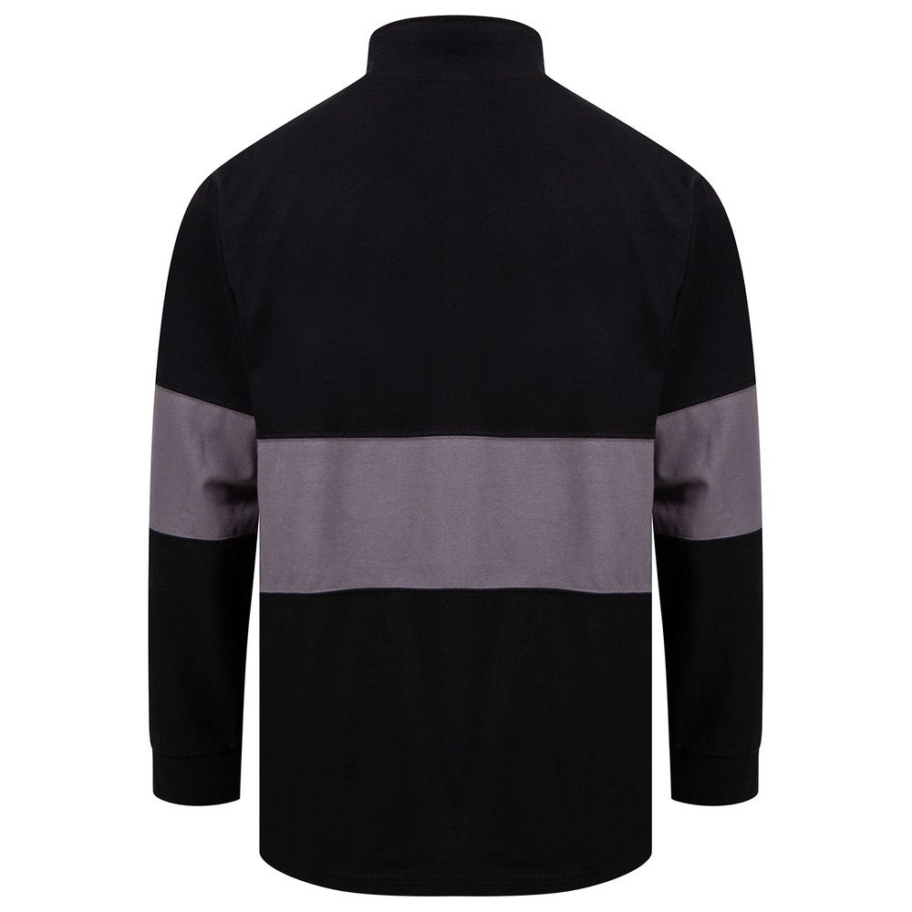 Black-Charcoal - Back - Front Row Unisex Adult Panelled Quarter Zip Jumper