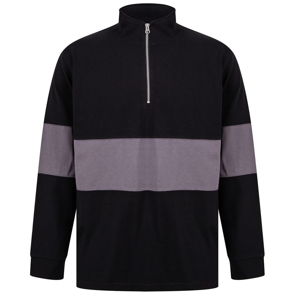 Black-Charcoal - Front - Front Row Unisex Adult Panelled Quarter Zip Jumper