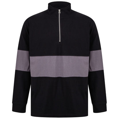 Black-Charcoal - Front - Front Row Unisex Adult Panelled Quarter Zip Jumper